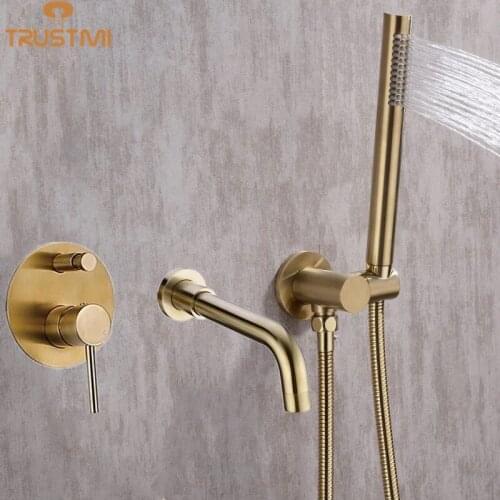 Bathtub Mount Shower Set Mixer Valve 2 Function Bathtub Filler Mixer Taps Hot & Cold Bathroom Shower Faucet Bath Spout Shower