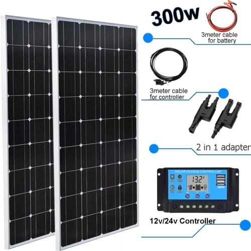 300W Solar Panel kit 12v Glass Monocrystalline Car RV Boat Camper Vans 12v/24v Battery Charger home outdoor Travel System 1000w