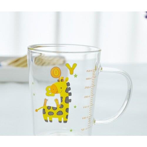 Animal Pattern Breakfast Cups Children Scale Creative Cartoon Straw Glass Cups Cute Heat Resistant Milk Cups With Lids Drinkware