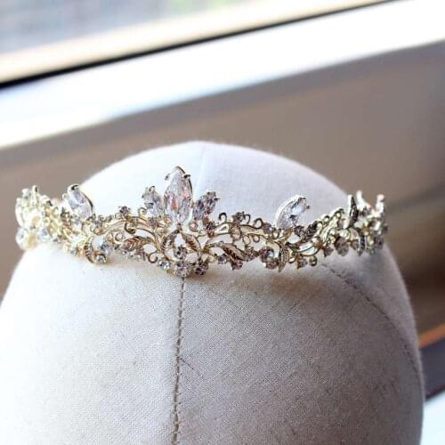Light gold small size zircon tiara brides child tiara wedding hair jewelry