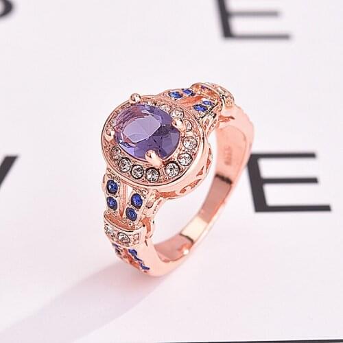 WYJZY New inlaid oval purple zircon ring for women womens fashion exquisite party jewelry exquisite anniversary ring