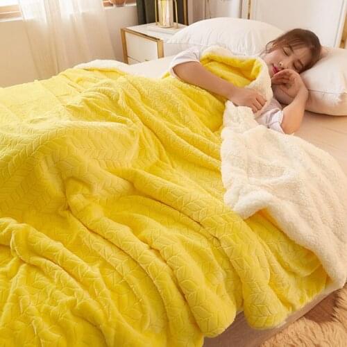 Yellow Fleece Blankets and Throws Adult Thick Warm Spring Winter Cover Home Super Soft Sheet King Blankets On Bed Christmas Gift