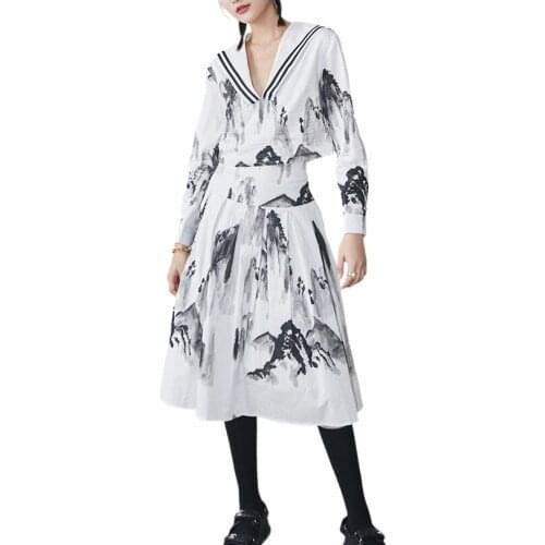 Hot Sale Anime Stranger Story Splash Ink Landscape Navy Blouse Womens Skirt Spring and Autumn Fashion and Sweet Style Skirt