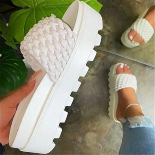YSHUNIJ 2021 Spring and Summer New Thick Bottom One Word Flat-heeled Sandals Ladies Shoes Muffin Slippers Women