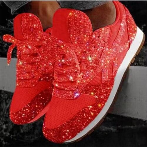 Womens New Sequined Breathable Fitness Shoes Rhinestone Shiny Thick-soled Student Running Shoes Ghost Step Flat Shoes