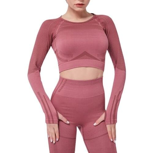 2 Piece Set Women Vital Seamless Yoga Set Workout Clothes Long Sleeve Fitness Crop Top Shirt+High Waist Gym Leggings Sports Suit