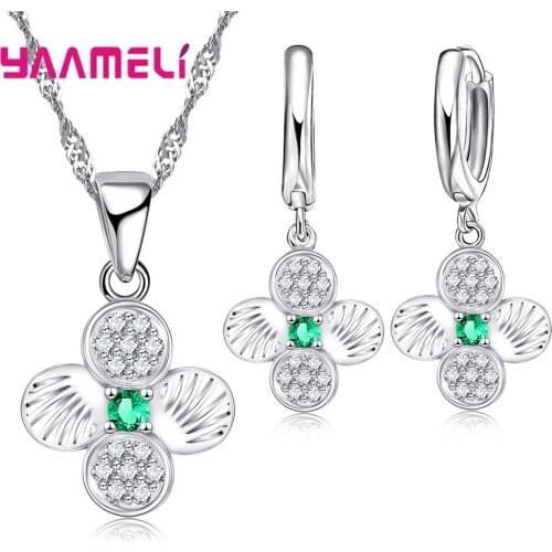 New Fashion Summer Style 925 Sterling Silver Pretty Flower Jewelry Sets Temperament Necklace Earrings For Women Party Jewelry
