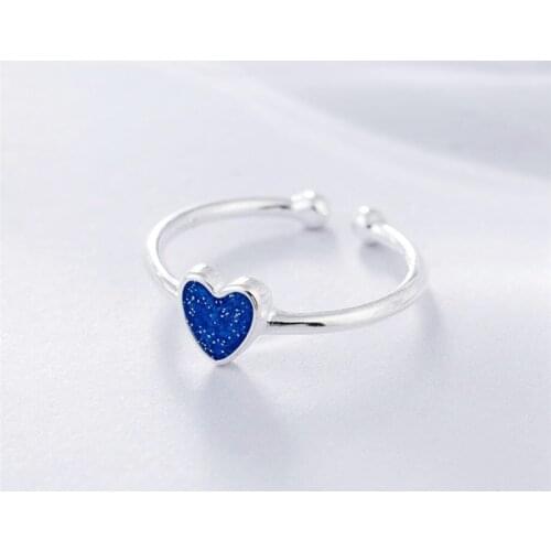 Blue Heart Exquisite 925 Sterling Silver Sweet Temperament Gift Personality Fashion Female Resizable Opening Rings SRI176
