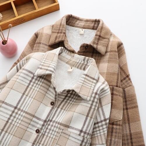 2021 Fashion Thick Velvet Plaid Shirts Women Winter Keep Warm Blouses And Tops New Casual Slim Female Clothing Outwear