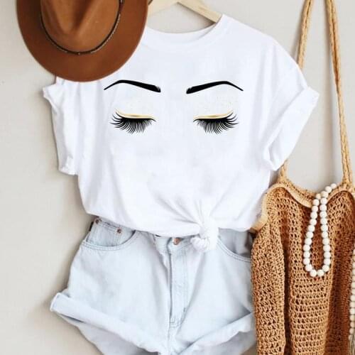 2021 Women Mujer Camisetas Simple Eye Eyelash Fashion Cartoon Summer Lady Print Tee Stylish T Top Tshirts Clothes T-Shirt