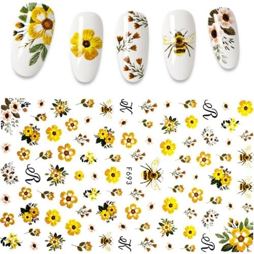 3D Nail Sticker Decals Black Chrysanthemum Bee Design Nail Art Decorations Stickers Manicure Accessories Nails Decoration