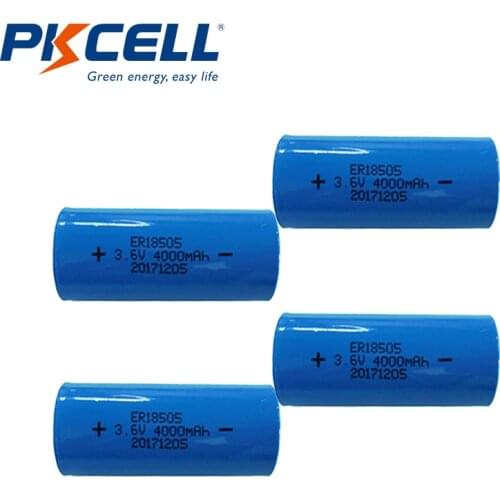 4pcs PKCELL ER18505 18505 3.6V A size Lithium Battery ER18505 4000Mah Li-SOCl2 Battery PLC controly battery