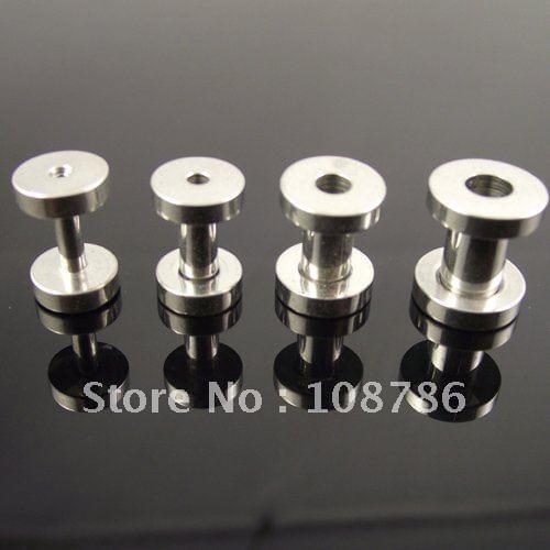 48pcs/lot free shipping ear plug stainless stee Flat Flare Screw Fit Ear Plugs flesh tunnel body jewelry mixed sizes