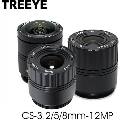4K 12.0Megapixel CS Mount 12MP 3.2/5/8mm Lens for HD CCTV Security Camera F2.0 1/1.7" inch Image Format Size Metal HFOV