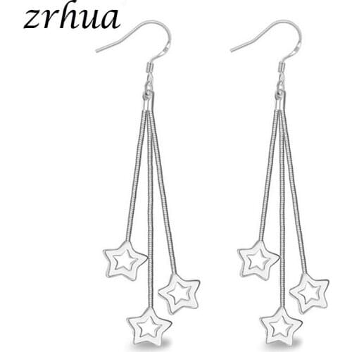 ZRHUA Shiny Silver Color Chic Drop Earrings Girls Wedding Accessories Women Funny Lucky Star Shape Jewelry Brincos