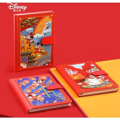 Disney Mickey Cartoon Notebook Magnetic Buckle Office Student Writing Notepad Planner Cute Chinese Red Diary Gift Stationery
