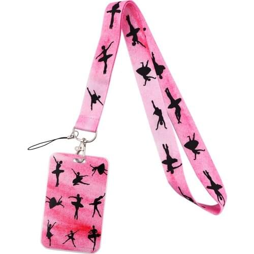 BG992 Pink Lanyard Keychain Multi-function Neck Straps for Keys Cell Phone Badge Holder Gift for Ballet Dancer