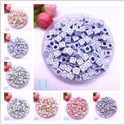 New 50pcs/lot 7x7mm pattern Beads Square Shape Beads for Making Jewelry DIY Accessories