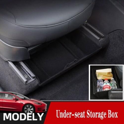 For Tesla Model Y Under Seat Storage Organizer Box Car Modification Interior Front Seat Tidy Box