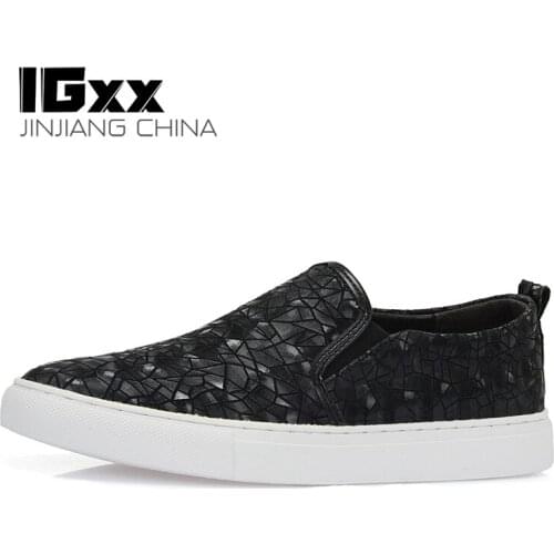 IGxx Elastic Men Loafers For Men Black Shoes Mens Clubs Flats With Loafers Shoes Male Slip-on Genuine Leather Shoes Men