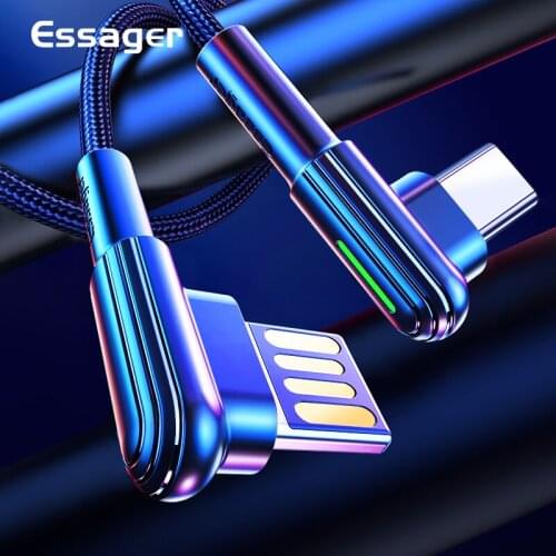 Essager 90 Degree USB Type C Cable For Samsung Xiaomi Redmi Note 10 3A Fast Charging Wire Cord USBC Charger Mobile Phone Cable