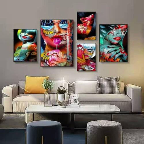 Modern Minimalist Living Room Decoration Painting Modern Girl Sexy Lips Character Mural Painting Bedroom Oil Painting
