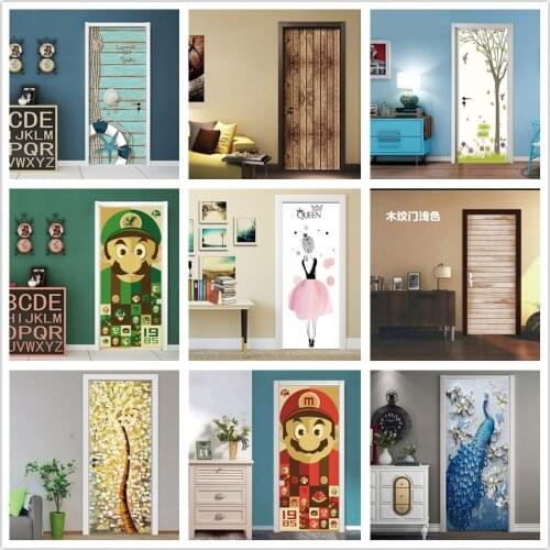 Classic European Door Stickers For Living Room DIY Self Adhesive Wallpaper For Doors PVC Waterproof Renew Decals Art Home Decor