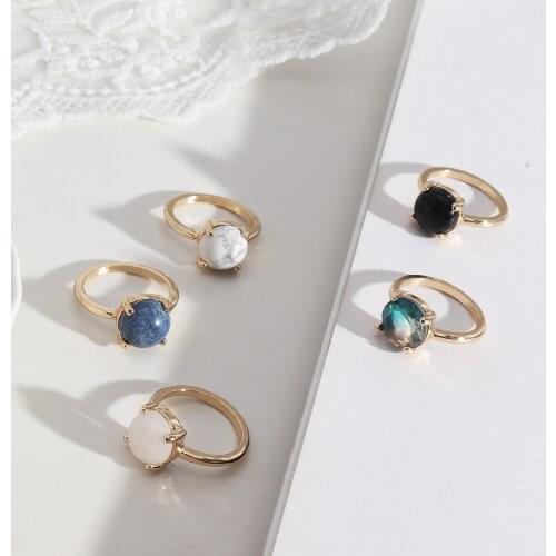 Round Howlite White Black Stone Rings Faceted Chromatic Glass Ring Fashion Inner Dia 1.7cm Brincos Pendientes Jewelry for Women