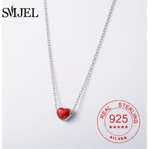 100% 925 Sterling Silver Red Heart Necklace Pendant For Women Tiny Double Heart High Quality Fine Silver 925 Jewelry