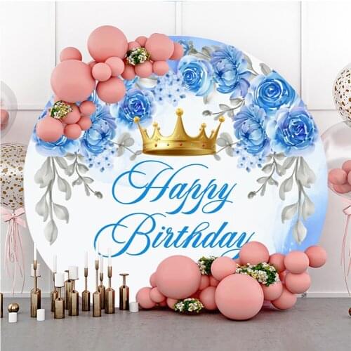 Laeacco Blue Flower Rose Crown Birthday Portrait Custom Round Backdrop Photographic Photo Background For Photo Studio
