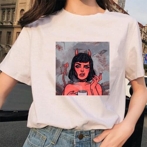 Kawaii Girls Printed Funny Devil Angel Tops Basic Casual WomenT-Shirt Summer Fashion Youth Female Clothing Size XS-4XL
