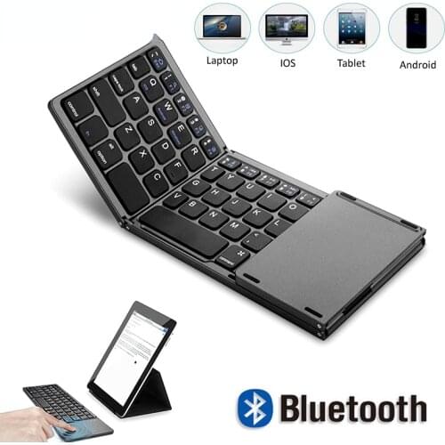 New Portable Mini Three Folding Bluetooth Keyboard Wireless Foldable Touchpad Keypad for IOS Android Windows ipad Tablet gk64