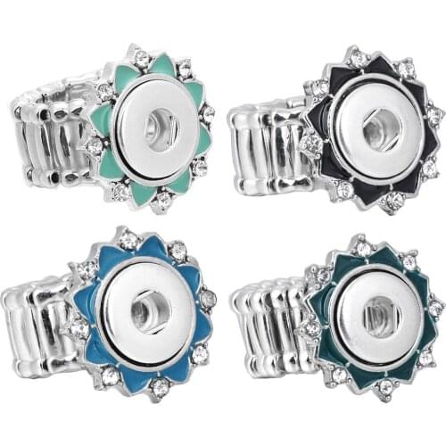 New Snap Jewelry Oil Painting Crystal Flower 12mm Snap Button Ring Elastic Adjustable Ring Fit DIY 12mm Snap Buttons Jewelry