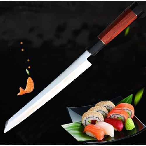 11" Salmon Yanagiba Knife VG10 Damascus Steel Slicing Ham Sashimi Filleting Fish Cleaver Kitchen Knives Sandalwood&Horns Handle
