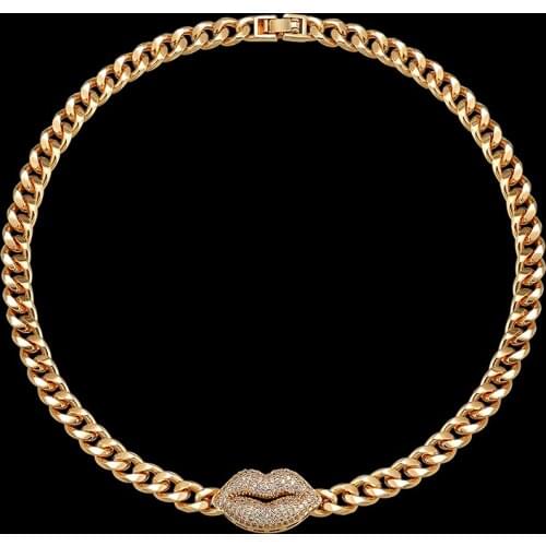 Vankeliif Simple copper chain zircon micro-inlaid lip shape chokers necklace classic female party fashion jewelry best gift