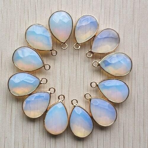 2017 New opal stone section water drop shape gold color Connector pendants for Bracelet necklace making 12pcs/lot wholesale free