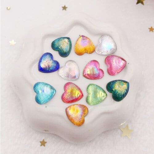 400pcs Mix AB Resin Shiny 10mm Mini Shell Heart Gem Flatback Rhinestone Applique DIY Wedding Scrapbook Ornament Craft SF609