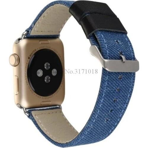 Watchbands Strap For Apple Watch Band Series 1/2/3/4/5 Canvas Fabric Denim Blue Leather Wrist Bracelet Band 38mm 42mm 44mm 40mm