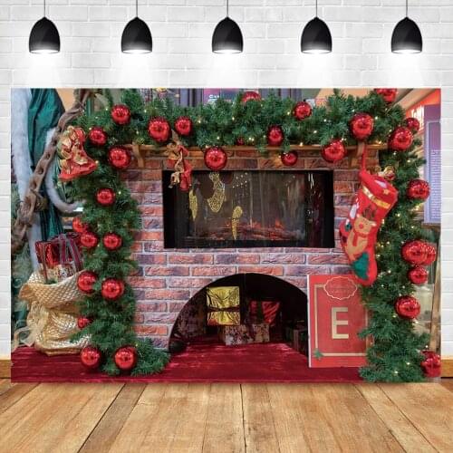 Christmas Background For Photography Fireplace Pine Nut Wreath Family Shoot Party Decor Photozone Photo Backdrop Photocall