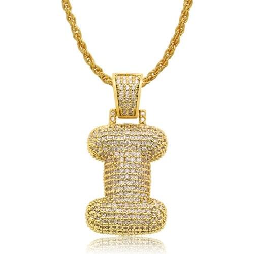 Lucky Sonny Hot Sale A-Z Bubble Letter I Pendant Necklace Gold Color Initial with CZ Micro Paved pendentif carta de bolha BIJOUX
