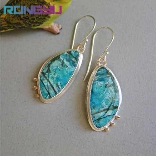 Delicate Painting Plant Pattern Drop Earrings Fine Retro Jewelry Silver Color Marine Blue Rhyolite Tree Branch Dangle Earring