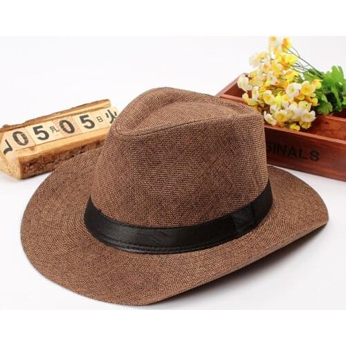 Summer Men Straw Cowboy Hat Wide Brim Beach Cap Sunbonnet Panama Hats CSDS011