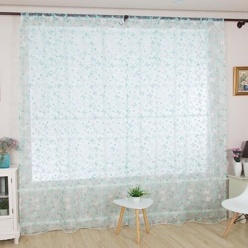 Lychee Butterfly Printed Window Tulle Curtains Simple Style Organza Voile Curtain for Living Room Modern Window Curtains