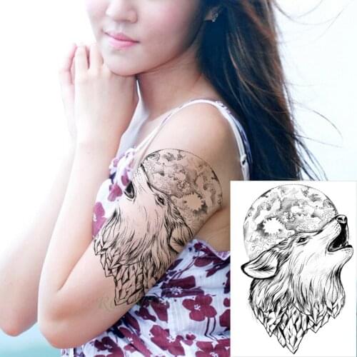 Waterproof Temporary Tattoo Sticker roaring wolf head animal plent tatto big black flash tatoo fake tattoos for men women kid