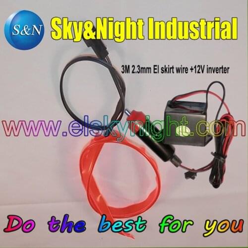 High quality 2.3mm EL Skirt Wire 3M+12V Waterproof Inverter with Cigar lighter (on/Off)-Red