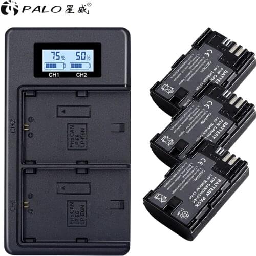 3pc LP-E6 LP E6 LP-E6N Battery+LCD Dual USB Charger for Canon EOS 6D 7D 5DS 5DSR 5D Mark II 5D 60D 60Da 70D 80D 5D Mark IV