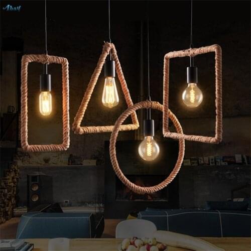 Retro Loft Iron Hemp Rope Pendant Lights Hander Art Living Dining Room Round Square Restaurant Kitchen Lamps Hanging Fixtures