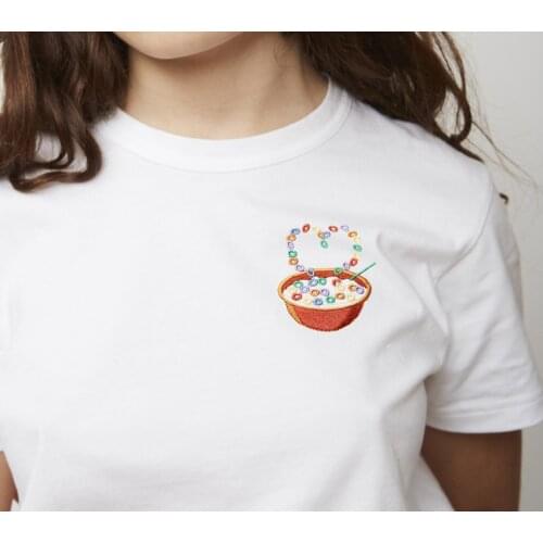 Short Sleeve T-Shirt White Women T-Shirt Couple Sushi Love Cartoon Fun Embroidery