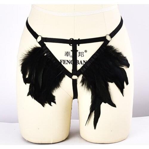 Woman Feather Harness G-String Gauze Sexy Lingerie Pastel Goth Body Cage Rave Festival Bondage Body Harness Belt