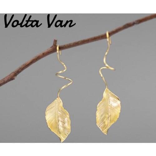 Volta Van Elegant Drop Earrings 925 Sterling Silver Pendientes Plata 2021 New Vintage Jewelry Concise Autumn Leaves Earrings
